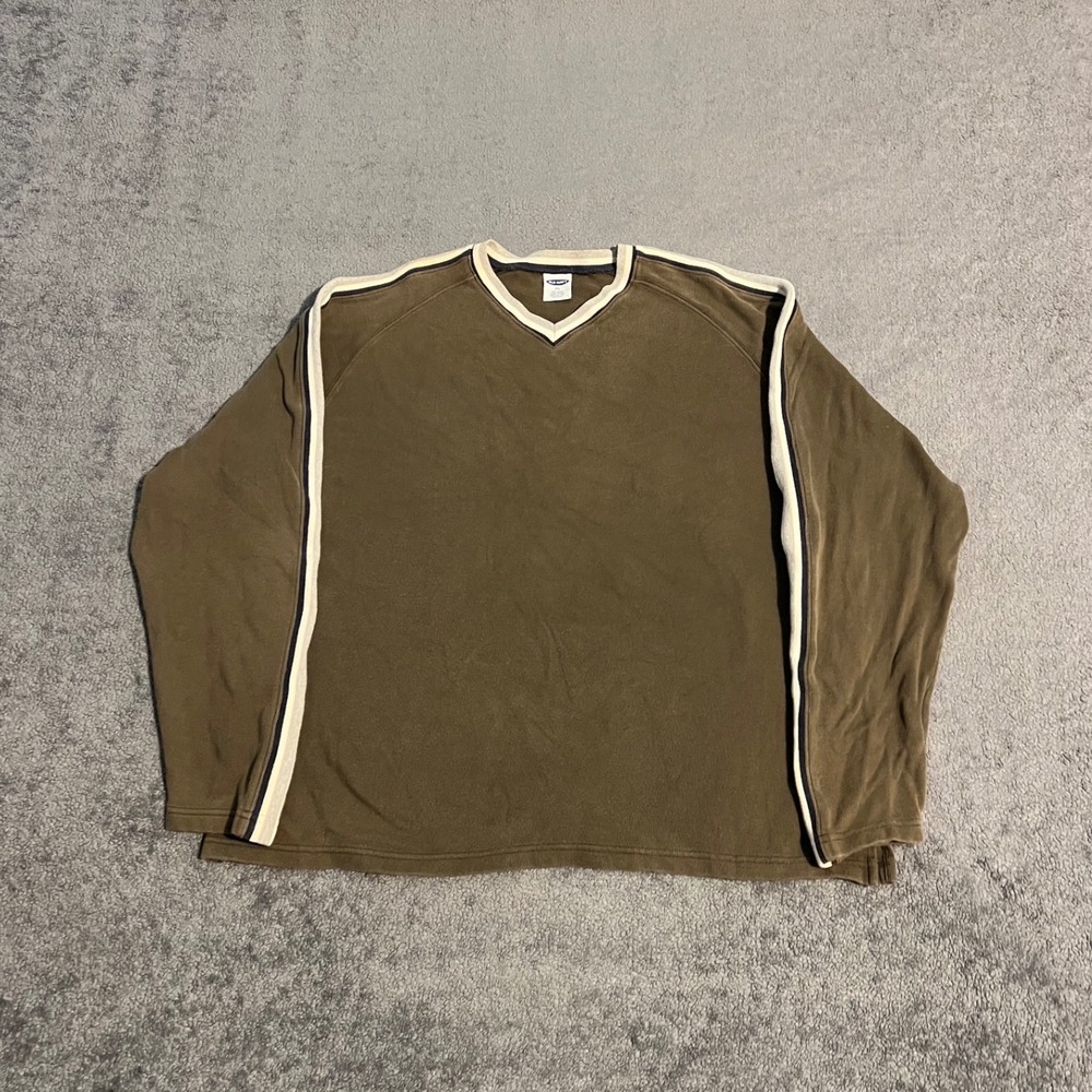 Vintage Y2K Old Navy Mens XL V-Neck Long Sleeve Shirt Brown Striped Raglan